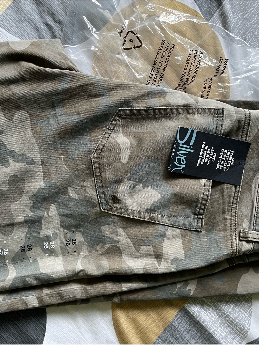 Silver Jeans Olive and Tan Camo Wide-Leg Jeans - Picture 2 of 4